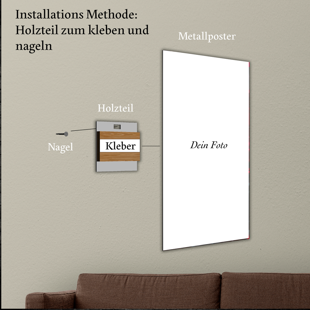 Metallposter Montage an der Wand mit Halterung